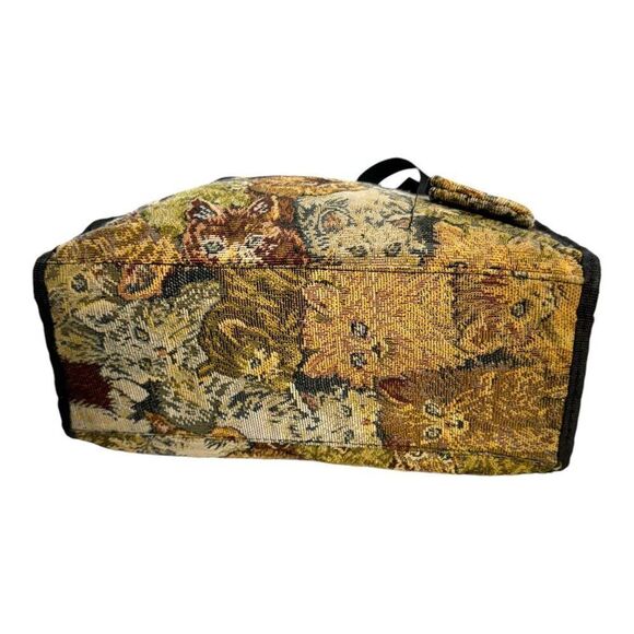 Vintage Large Tapestry Cat Print Tote Bag With Zipper & Handles Shopping Bag - Picture 8 of 10